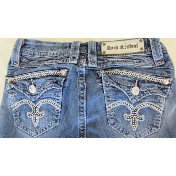 Rock Revival Easy Ankle Sasha Skinny Jeans Womens 27 Low Flap Pocket Bling - Picture 1 of 12